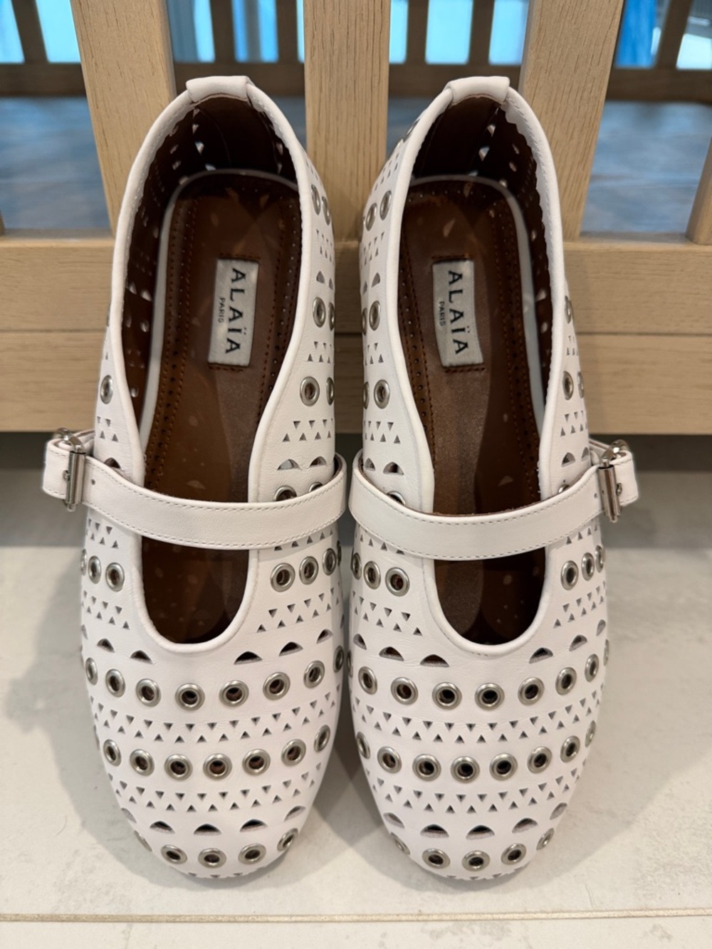 Alaia White Perforated Mary Jane Flats size 38 authentic